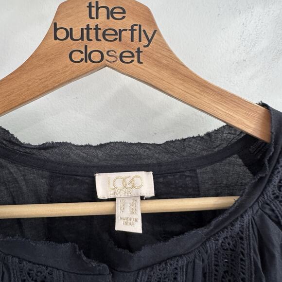 Logo By Lori Goldstein Plus Size Eyelet Lace Hem Black Button Down Blouse 2X - Picture 2 of 5